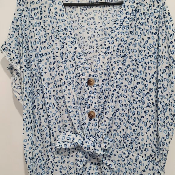 Henry Oscar blue animal print button down dress - Picture 1 of 6